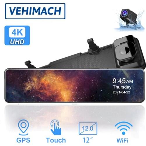 12 Inches Dash Cam 4K WIFI Video Recorder UHD 3840P*2160P Car DVR Dash Camera Parking Night Vision Dashcam With Rearview Mirror