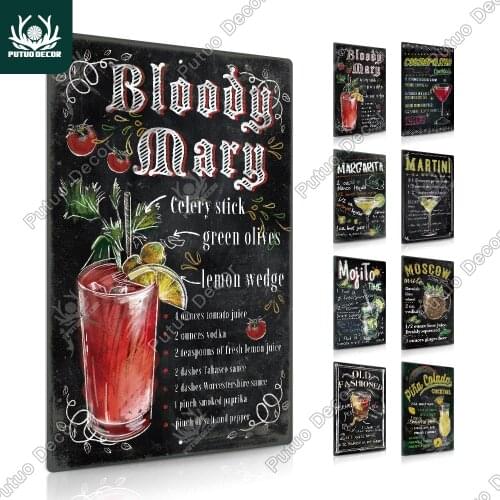 Putuo Decor Cocktail Vintage Tin Poster Retro Cuba Mojito Martini Metal Plaque Sign for Club Tiki Bar Decoration Wall Stickers