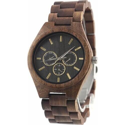 High Quality Valentines Gift Wristwatach Best Sellers Designer Luxury Dress Men 3 Eye Day Date Walnut Wood Watches for Him