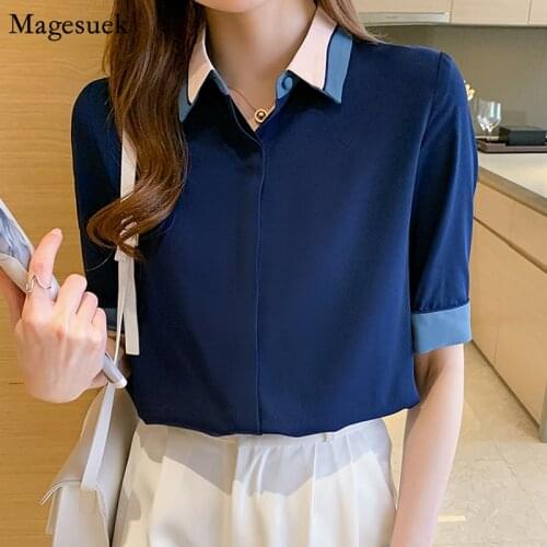 Korean Women Office Lady Casual Woman Blouses Tops 2021 Summer New Short Sleeve Chiffon Shirt Plus Size Fashion Clothing 13922