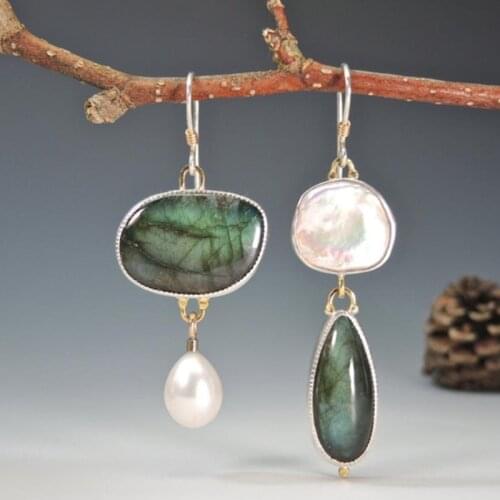 Lovely Geometric Resin Teardrop Stone Earrings Asymmetric Jewelry Baroque Pearl Statement Dangle Earrings for Women