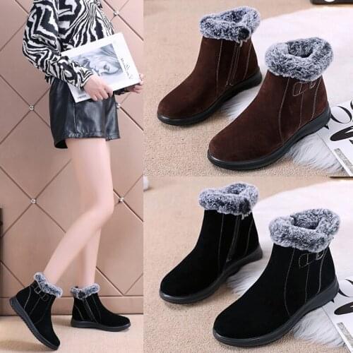 Large size Women Snow Warm Fur Ankle Shoes Designer Winter Casual Chelsea Low Heels Boots Suede Sport Mujer Shoes 35-43