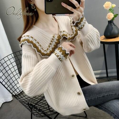 Ordifree 2021 Autumn Winter Vintage Women Knitted Cardigan Long Sleeve Casual Coats Outwear Sweaters Cardiagan Jumpers