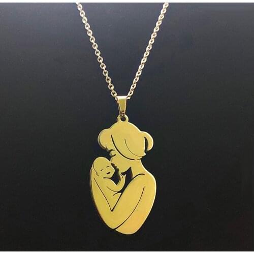 Gold Silver Color Stainless Steel Pendant Necklace Family Baby Pregnant Mother day Gift pretty Pendant Necklace Jewelry Necklace