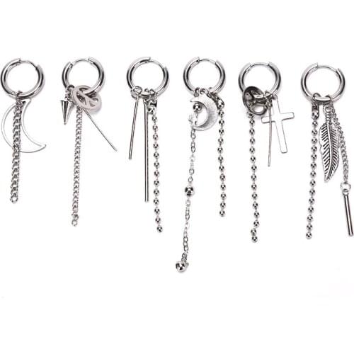 1PCS Punk Earring Single Spike Stainless Steel Cross Stud Earring Guys Jewelry Rock Hip Hop Grunge Punk Ear Clip Unisex