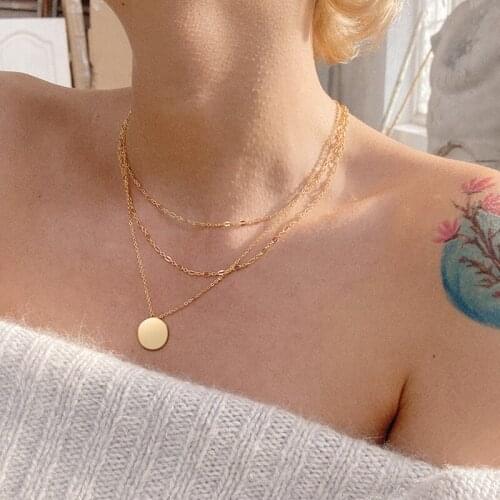 2021 Gold Color Multilayered Coin Pendant Necklace for Women New Elegant Round Portrait Chain Necklaces Jewelry
