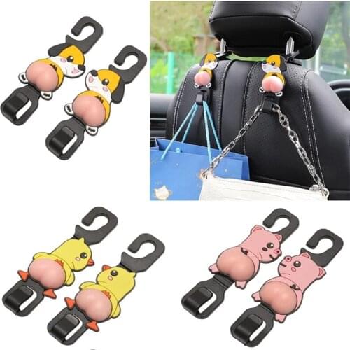 2PCS Car Cartoon Seat Back Hook Multi-function Portable Hanger Holder Storage For Car Bag Decor Car Interior Accessories