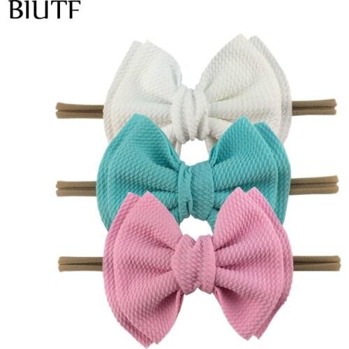20pcs/lot Skinny Stretchy Nylon Headband with 5'' Double-layer Seersucker Waffle Hair Bow DIY Kids Christmas Headwear HB119