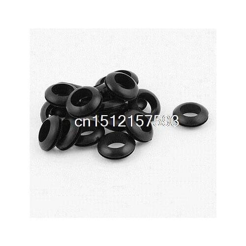 20 x Black Rubber 16mm Open Hole Ring Dual Side Cable Wiring Grommet
