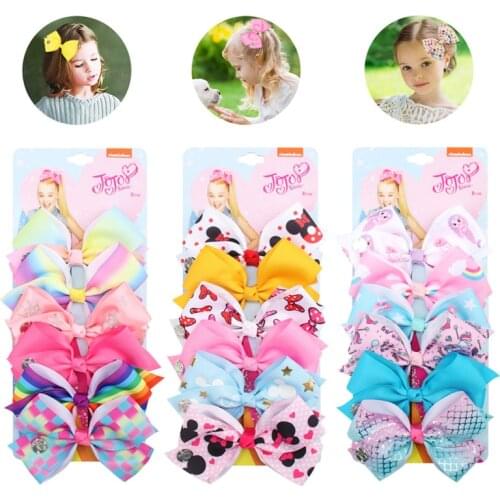 6Pcs/Set JoJo Bows Jojo Siwa Printed Ribbon Hair Bows Hairgrips Boutique Handmade Knot Hair Clip for Girls Hair Accessories