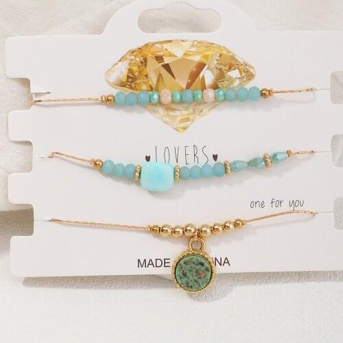 HI MAN 3 Pcs/Set Punk Mixed Abstract Round Acrylic Small Round Beads Square Bracelet Women Exquisite Simple All-Match Jewelry