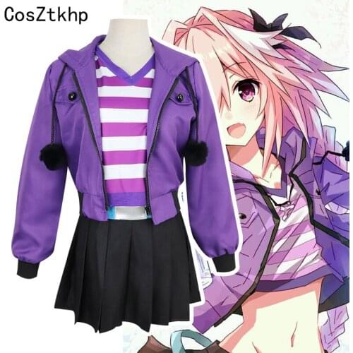 CosZtkhp Fate Apocrypha Astolfo Cosplay Costumes Pink Wig Women Purple Jacket Spring Coat For Halloween Party full Set Wigs
