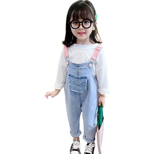 Girls Denim Overalls Jumpsuit Solid Color Denim Overalls Boys and Girls Jumpsuit Kids Overalls