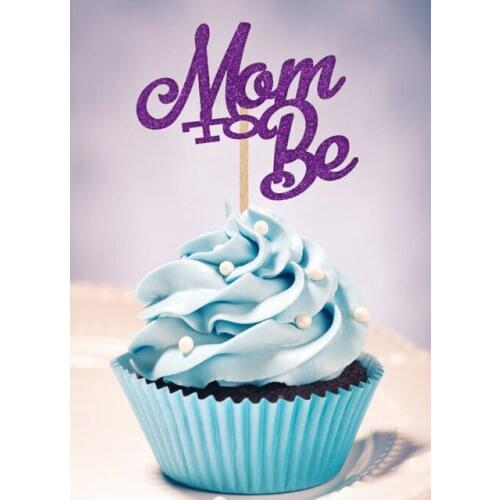 Purple glitter MOM TO BE cupcake Toppers baby shower birthday party cake decorations food picks