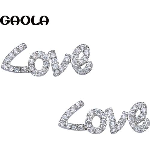 GAOLA New Arrivals Fashion Jewelry Alphabet 'LOVE' Shape White Gold Color Stud Earrings Cubic Zirconia Letter Earring GLE4561Y