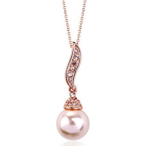 Italina Rose gold-color Pendant Necklace Colar With Austrian Crystal Stellux Simulated Pearl Jewelry Gift For Woman