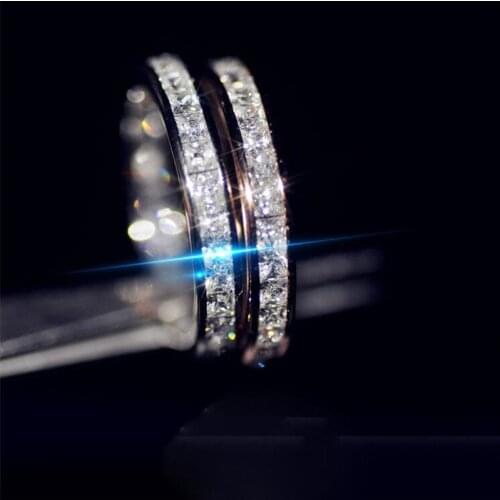 Luxury Jewelry Hot Sell 925 Sterling Silver&Rose Gold Fill Full Princess Cut White AAAAA Cubic Zircon Promise Wedding Band Ring