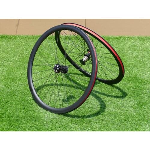 Clincher Wheelset 38mm Full Carbon 700C Road Cyclocross Bike Wheelset for Disc Brake Thru Axle Front 110*12mm & Rear 148*12mm