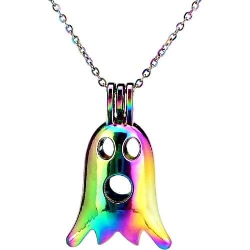 C831 COLORS Halloween Ghosts Locket Necklace Pendant Aroma Essential Oil Diffuser Fun Gift