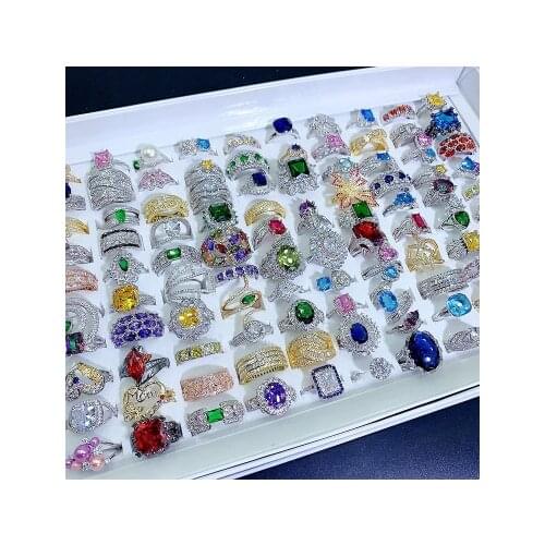 Fashion heavy industry luxury micro-inlaid colorful zirconium ring gorgeous crystal 925 silver gem explosion ring Joker jewelry