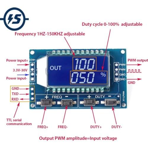 IS Signal Generator LCD Display Module Output PWM Pulse Frequency Duty Cycle Adjustable Display Modules 1Hz-150Khz 3.3V-30V TTL