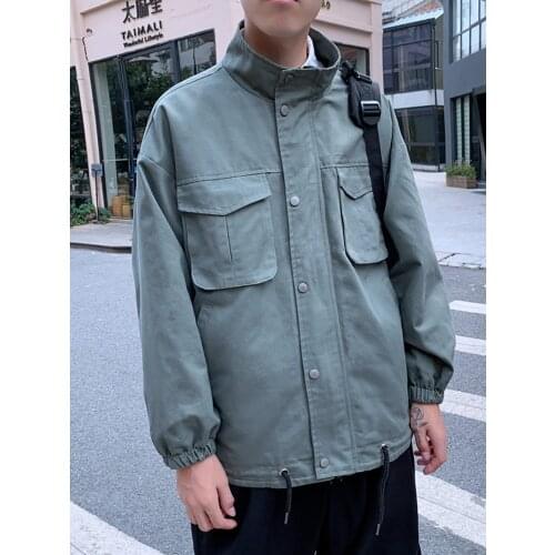 Ins Mens Safari Style Mens Jacket Pockets Plus Size Retro Casual Coat Stand Collar Hip-hop Jackets D9