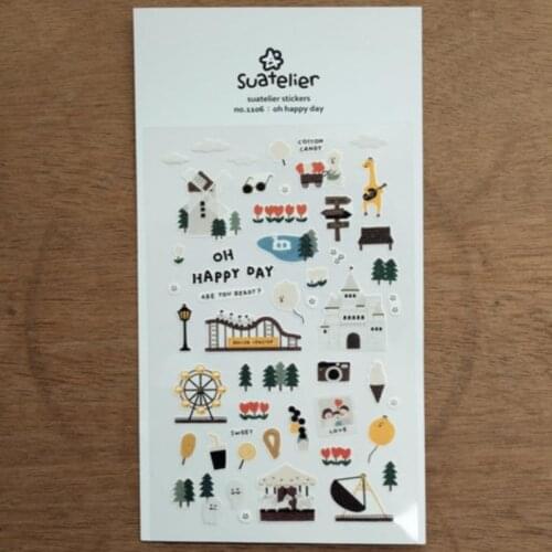 Amusement park cutting dies stickers Korea Suatelier happy day scrapbooking sticker pack notebook decoration paper material