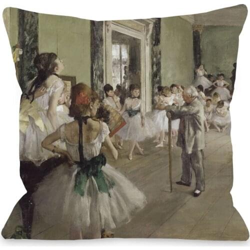 The Ballet Class Cushion Covers Edgar Degas Impressionism Painting Pillow Case 45X45cm Linen Polyester Sofa Chair Decoration