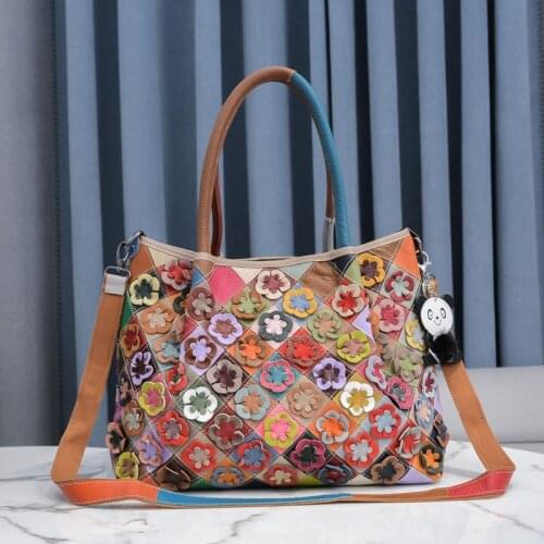 2021 New leather Bag Famous Brand Fashion Trend female bag flower contrast stitching luxury handbag diagonal shoulder bag female