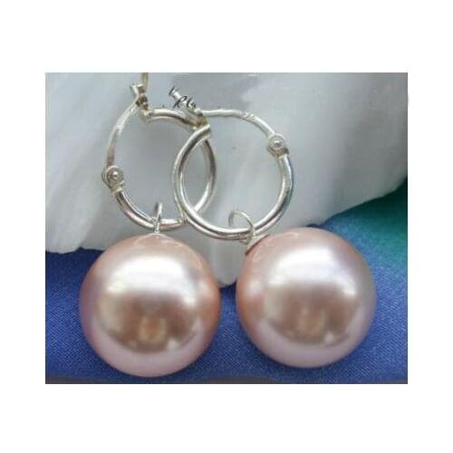 New Favorite Pearl Earring Huge 16mm Round Pink South Sea Shell Pearl 14K GP Dangle Earrings Fine Jewelry Lady Gift
