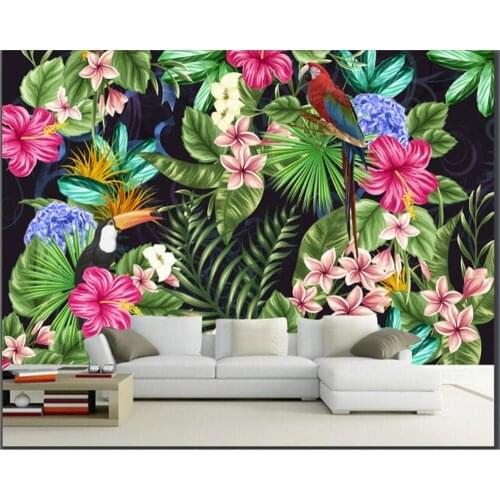 Beibehang Wallpaper 3D photo high-end fashion creative indoor tropical flower plants and birds wallpaper papel de parede
