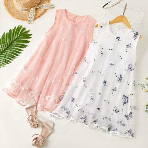 PatPat Pretty Kid Girl Butterfly Embroidery Mesh Dress