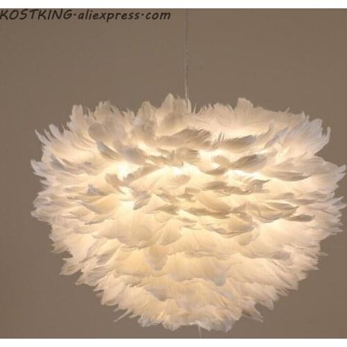 White Feather Pendant Light Fixture Contemporary Nordic Scandinavian Modern Rustic Hanging Lamp Luminaria Indoor Home Bedroom