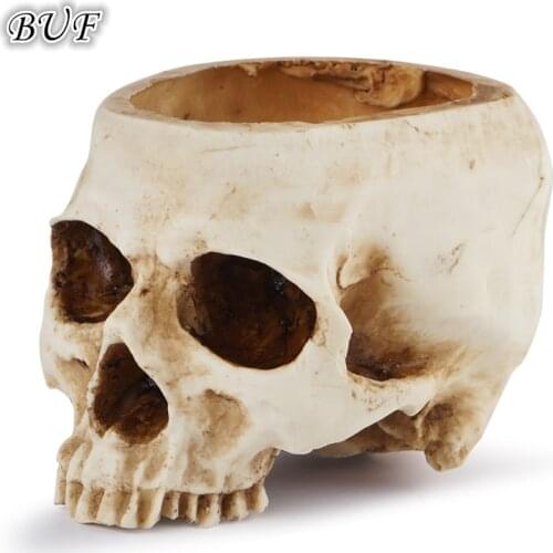 BUF Resin Craft Statues For Decoration Skull Head Creative Skeleton Figurines Sculpture Halloween Photo Props Skull Head