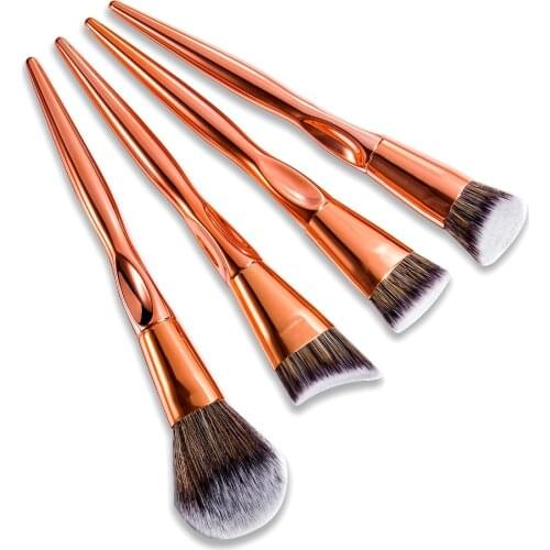 DE'LANCI 4 Piece Luxury Rose Gold Makeup Brushes Tools Foundation Powder Contour Makeup Brush Set Beauty Kits