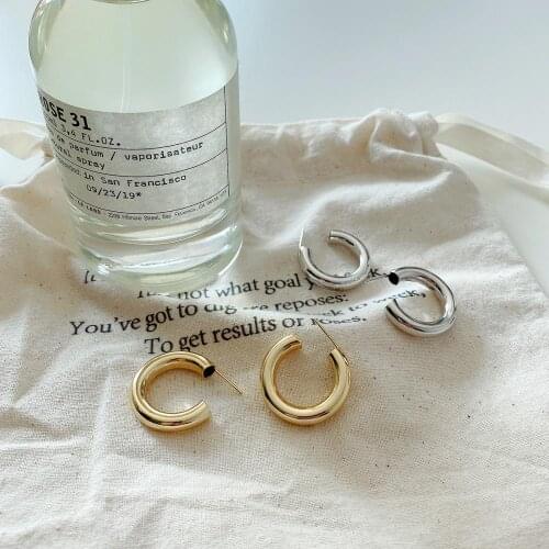 1pair 100% Authentic 925 Sterling silver Golds/White Glossy Circle Round metal Geometric Stud Earrings Punk jEWELRY TLE954