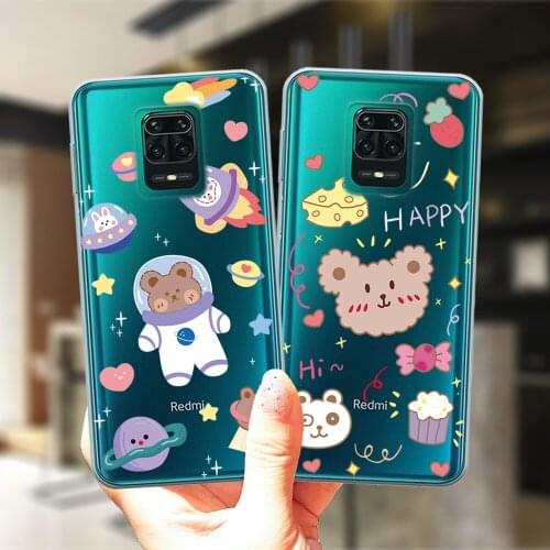 Cute Smile Space Bear Rabbit Silicone Cover For Xiaomi Mi 10T Lite Poco X3 NFC Redmi Note 10S 9S 7 8 9 10 Pro 8T 9C Phone Case