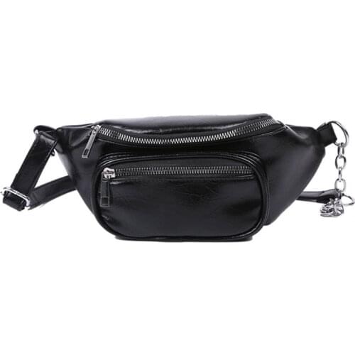 Unisex PU Leather Sling Bag Casual Shoulder Bags Chain Chest Pouch Waist Pack