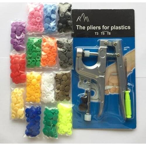 U-vorm Fastener Snap Tang KAM Button 200 set T5 Plastic Hars Drukknoop Druk Stud Doek Knop Druk machine Naaien Tool