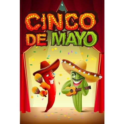 VinylBDS Photography Backdrop Mexico Cinco de Mayo Backgrounds Fiery Pepper and Cactus Photo for Celebration Red Stage Photo