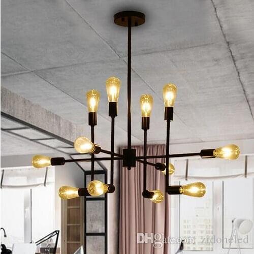 Loft vintage pendant lights iron chandelier lighting 12 heads ceiling lamp restaurant coffee bar lighting fixture edison E27