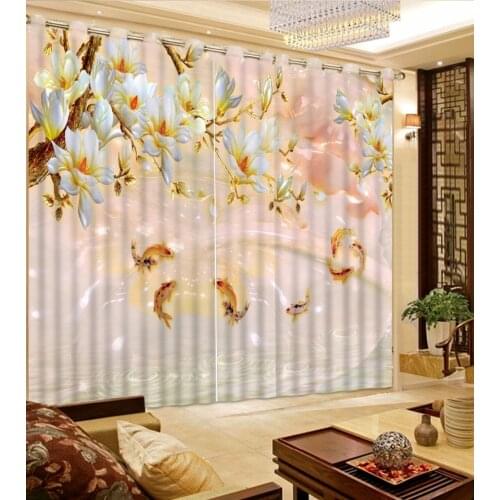 3D Curtain Photo Custom Size Jade Carving Magnolia Flower Curtains For Bedroom Curtains For Living Room Decorative Curtain
