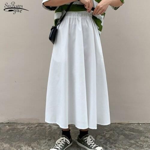 2021 A-line Plus Size High Waist Skirt Spring Casual Solid Womens Skirt Harajuku Loose White Long Skirt Women Female Falda13228