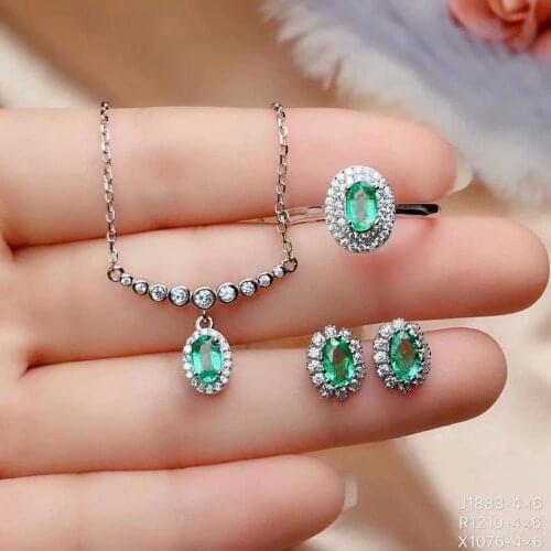 SHILOVEM 925 sterling silver Natural Emerald classic fine Jewelry women wedding wholesale new gift 4*6mm ctz0406388agml