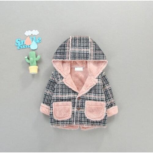 Winter Baby Girls Plaid Print Hooded Coat Jacket Thick Warm Faux Fur Fleece Coats Kids Jackets Outerwear Childrens Overcoat