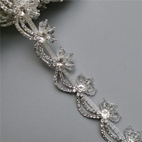 1 yard Rhinestone Crystal Chain Glass Bling Diamante Diamond Trim Ribbon Gem Sparkle 3cm Width Wedding Dress Necklace Decoration
