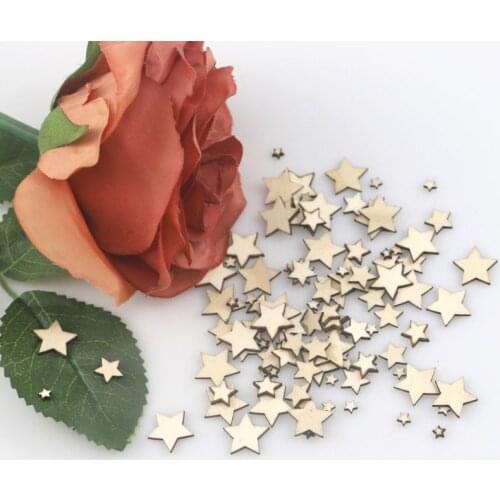 100pcs Wood Star Embellishments DIY Scrapbooking Crafts Christmas Wedding Party K9FA