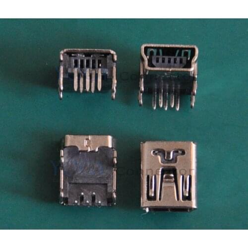 100 pcs/lot) 90 Degree 5pin 4 Fixed feet Mini USB Connectors Plug fit for Digital Cameras, Phone, Tablet