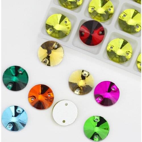 3200 Sew On Rivoli Rhinestone Round Beads Glass Crystal Muliti Colorful Flat Back Sewing Stone For Wedding dress DIY Fix Cloth