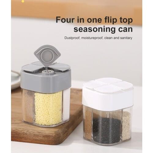 4In1 Seasoning Box Sugar Salt Pepper Bottle Cumin Powder Container Multi Compartments Spice Storage Jars Kitchen Supplies